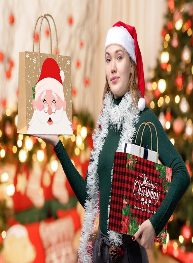 JUESMOS مجموعة JUESMOS من 12 كيس هدايا كرافت لعيد الميلاد بمقابض، أكياس ورقية كبيرة مقاس 13 بوصة لتغليف الهدايا، 6 تصاميم مختلفة، أكياس ورقية أنيقة لتوزيعات حفلات عيد الميلاد ومستلزمات التزيين - Image 4